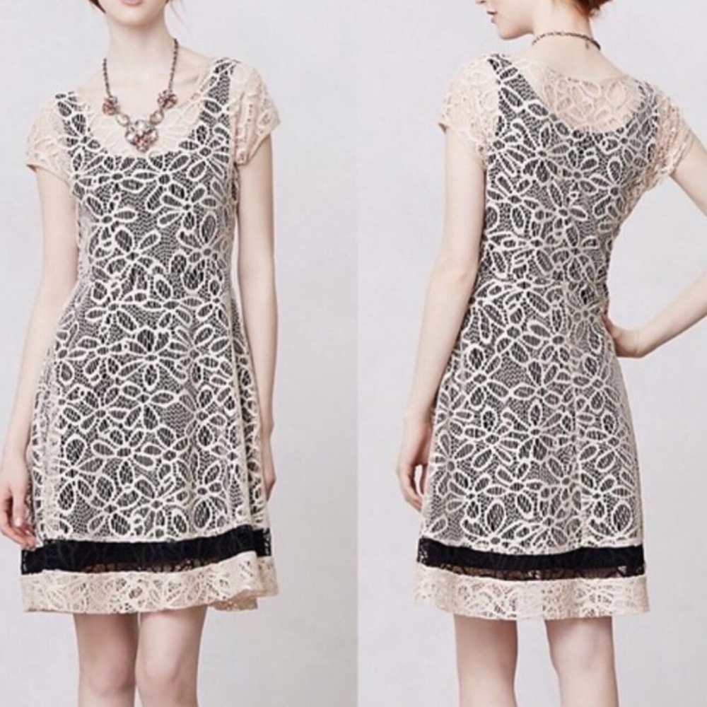 Anthropologie Weston Wear Lace Overlay Dress in Black and Cream